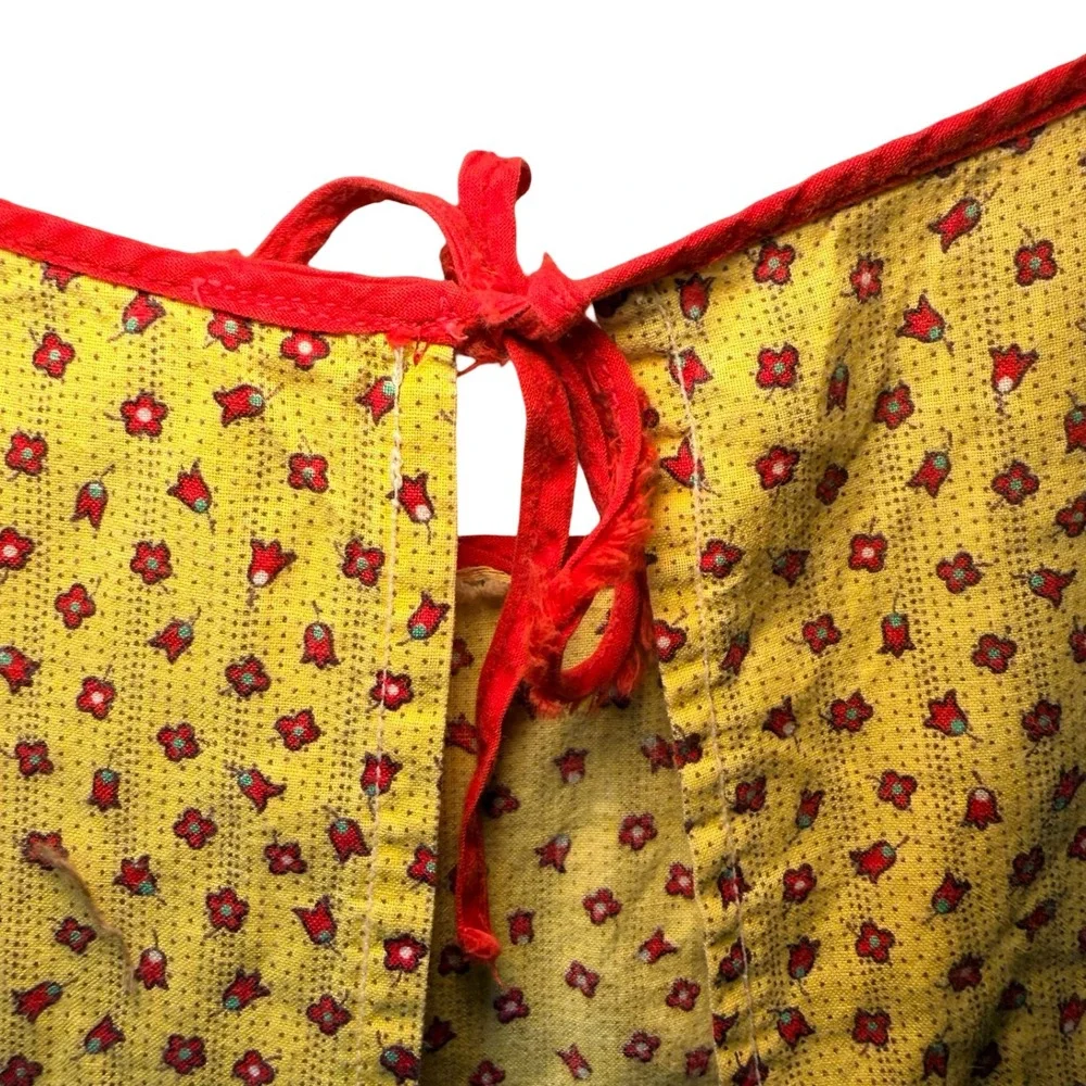 1940s Wrap Apron Vintage Hooverette Yellow & Red Floral WWII Era Retro Farmhouse